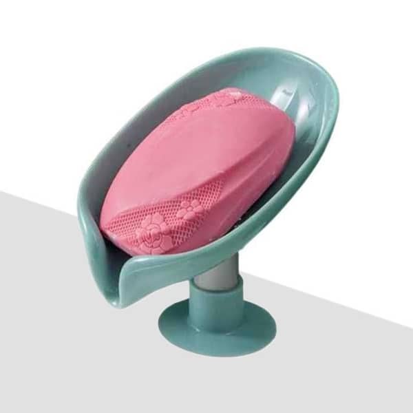 Stylish leaf Shape Soap Holder Self Draining Easy Clean Soap Dish Sabun dani for Shower with Suction Cup Creative soap Box for Bathroom Kitchen Wash basins