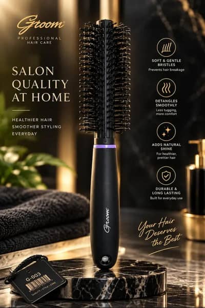 2-in-1 Hair Brush Set - Paddle Brush & Groom Professional Round Brush