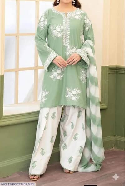 3 piece embroidered suit color green