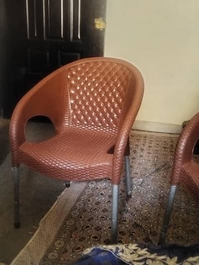 2 Pcs Brown Plastic Rattan Chairs - New Condition - Multan