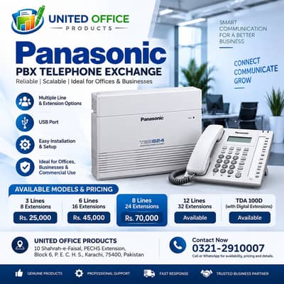 panasonic pbx | telephone exchange | USB Port | 8 Lines & 24 Extension