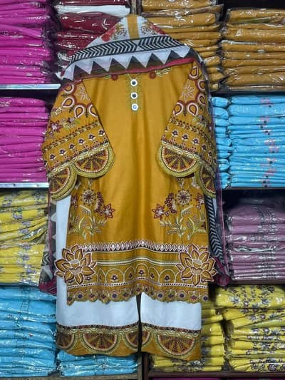 Stylish Yellow/Mustard Lawn 3-Piece Stitched Dress - Size Small