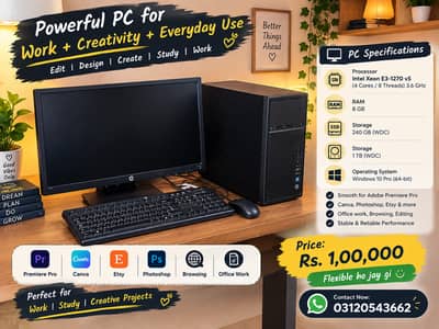 HP Xeon E3-1270 v5 Desktop PC | 8GB | SSD + 1TB HDD