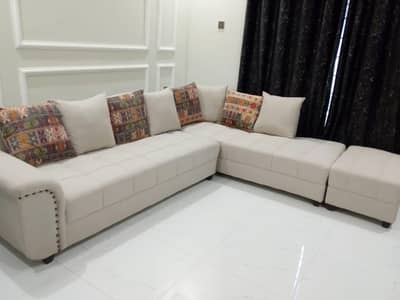 L shaped sofa for sale new condition with dewan table and extra stools