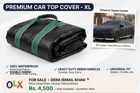 Black Parachute Double Fabric Car Top Cover XL 100% Waterproof