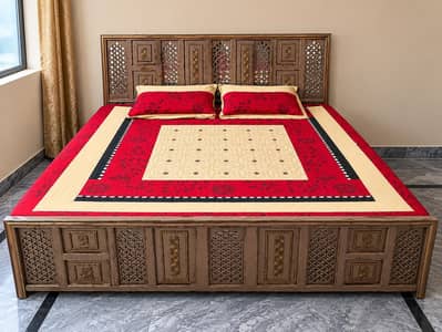 Wood BED SET COMPLETE 2 SIDE TABLE 2 CHAIR Dressing
