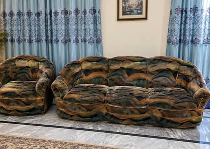 Vintage 80s Luxury Velvet Sofa Set Italian Abstract Wave Design