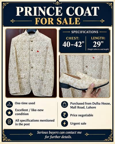 Prince Coat  Chest 40-42 Height 29 Full Nd final price