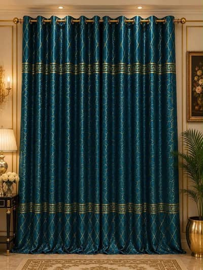 Luxurious Blue & Gold Printed Curtains