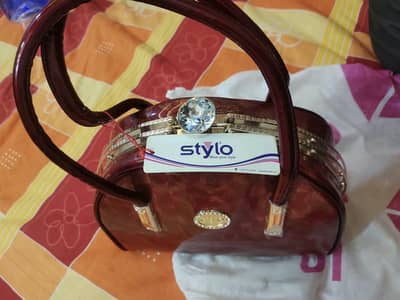 Brand New Stylo Women's Handbag – Glossy Brown with Stone Detail