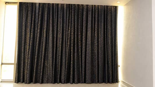 Black & Beige Velvet Curtains – 6 Pcs – 126x144 Inches