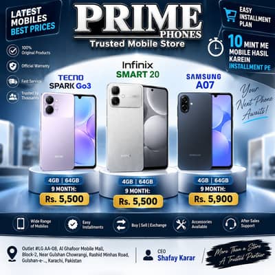 Samsung A07 / Infinix Smart 20 / Tecno Spark Go3 – Easy Installment