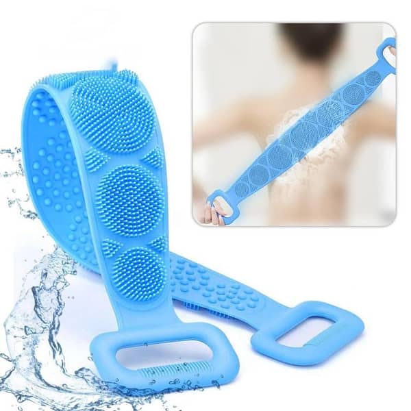 Silicone Bath Body Brush Back Scrubber Belt for Shower Magic Skin Back Wash Stains Tool 70cm Flexible Soft Rubbing Loofah Brush Double Sided Bath Exfoliating Strap with Soft Brush Bristles and Massage Dots for Men and Women