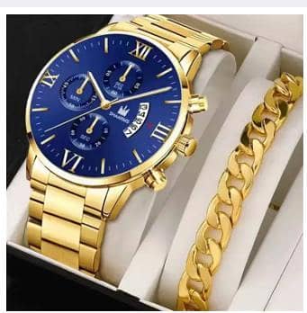 2pcs/set, Men's Fashion Quartz Watch & Stainless Steel Bracelet Set A R3185