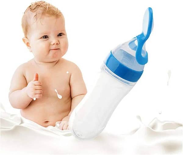 Baby Silicone Squeeze Feeding Bottle with Spoon Food Rice Cereal Feeder 90ML| Silicone Baby Spoon Feeder| Spoon Feeder for baby| Newborn Infant Squeeze Spoon Toddler Food Supplement Rice Cereal Bottle Milk Feeder