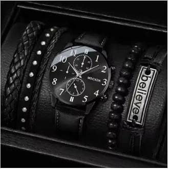 5PCS Set Fashion Mens Sports Bracelet Watches For Men Military Quartz Wrist Watch Classic Male Casual Leather Watch Reloj Hombre A R3271