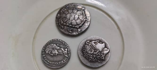 Lot of (3) Indo Greek Tetradrachm Silver Coins, Old & Antique Coins