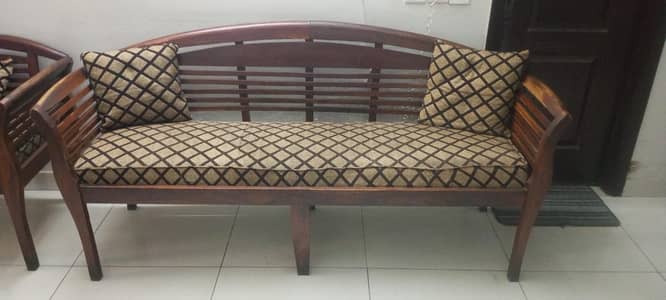 Wooden Sofa Set 3 Seater + 2 Chairs | Excellent Condition