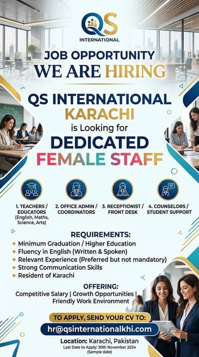Start Your Career with QS International – Female Staff Needed!