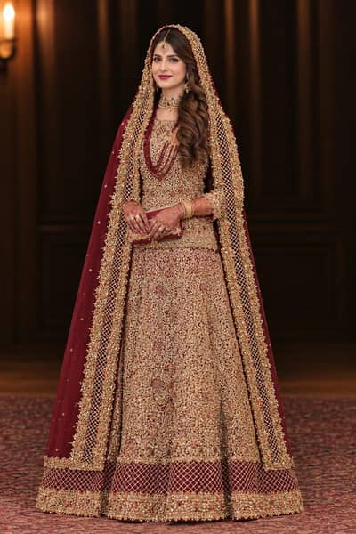 Maroon Gold Bridal Lehenga | Complete Set | Jewellery & Accessories