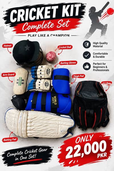 Complete cricket kit-full set with batting pads,gloves,protective Gear