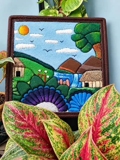Handmade 3d fabric wall art or texture fabric art on thermaocal base