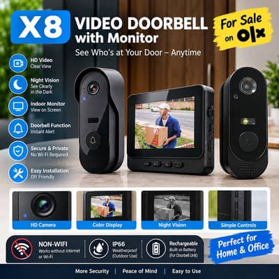 X8 video door bell with monitor |non WiFi|Ip66|Ukimported|lightly used