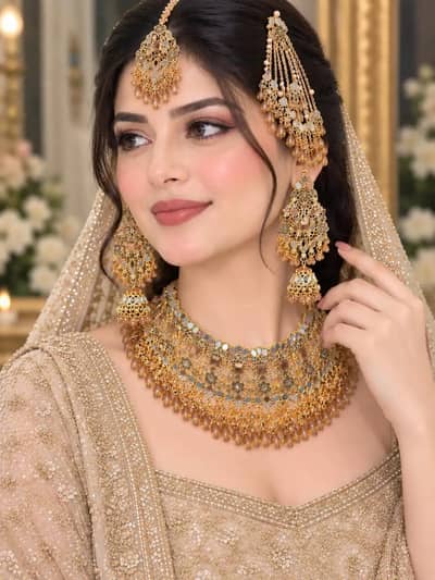 bridal gold plated zircon neclace set