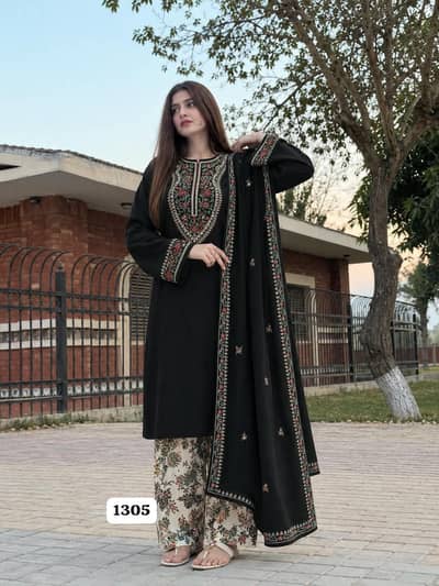 Ladies Black Embroidered 2-Piece Suit