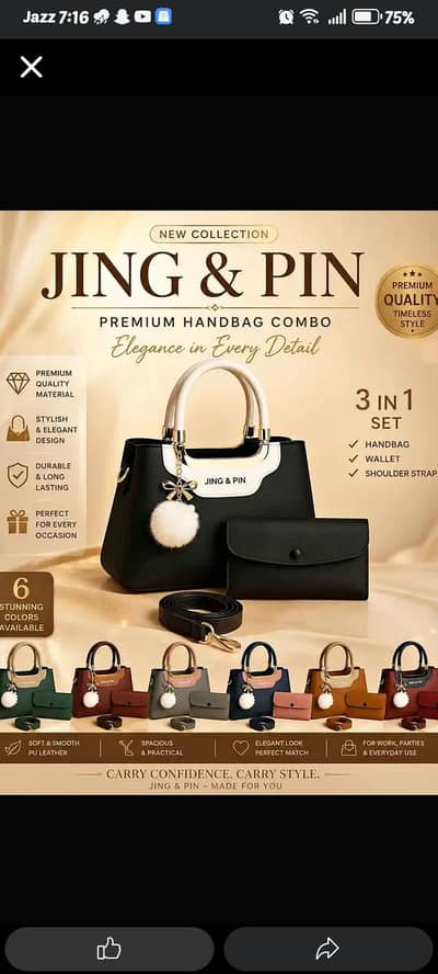 Stylish Women Handbag Set 2 Pcs Jing and Pin.
