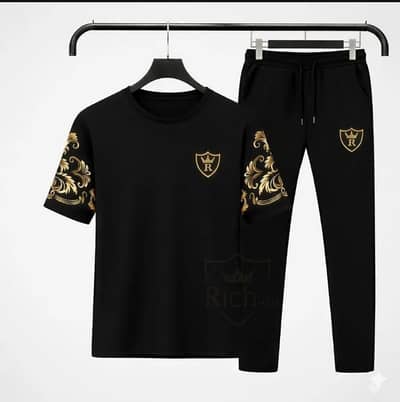 Men rich man royal black gold traict suit set