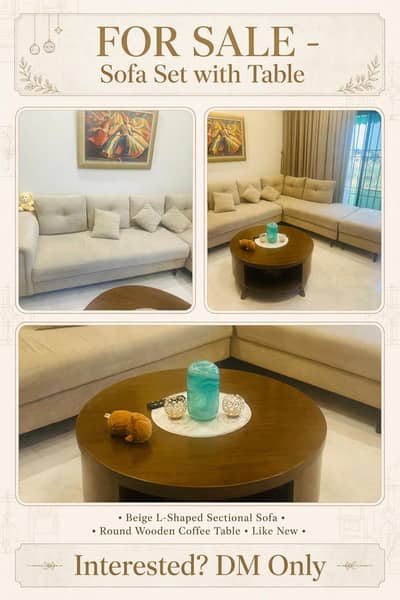 L shaped sofa with table for sale