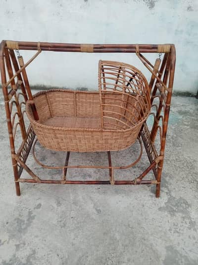 handmade rattan baby cradle with bamboo stand