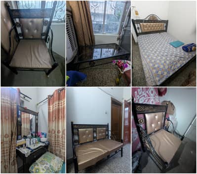 Iron full bed set with sofa , mattress, dressing table