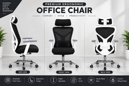 Premium Ergonomic Office Chair | Mesh Back |Headrest | Adjustable Arm