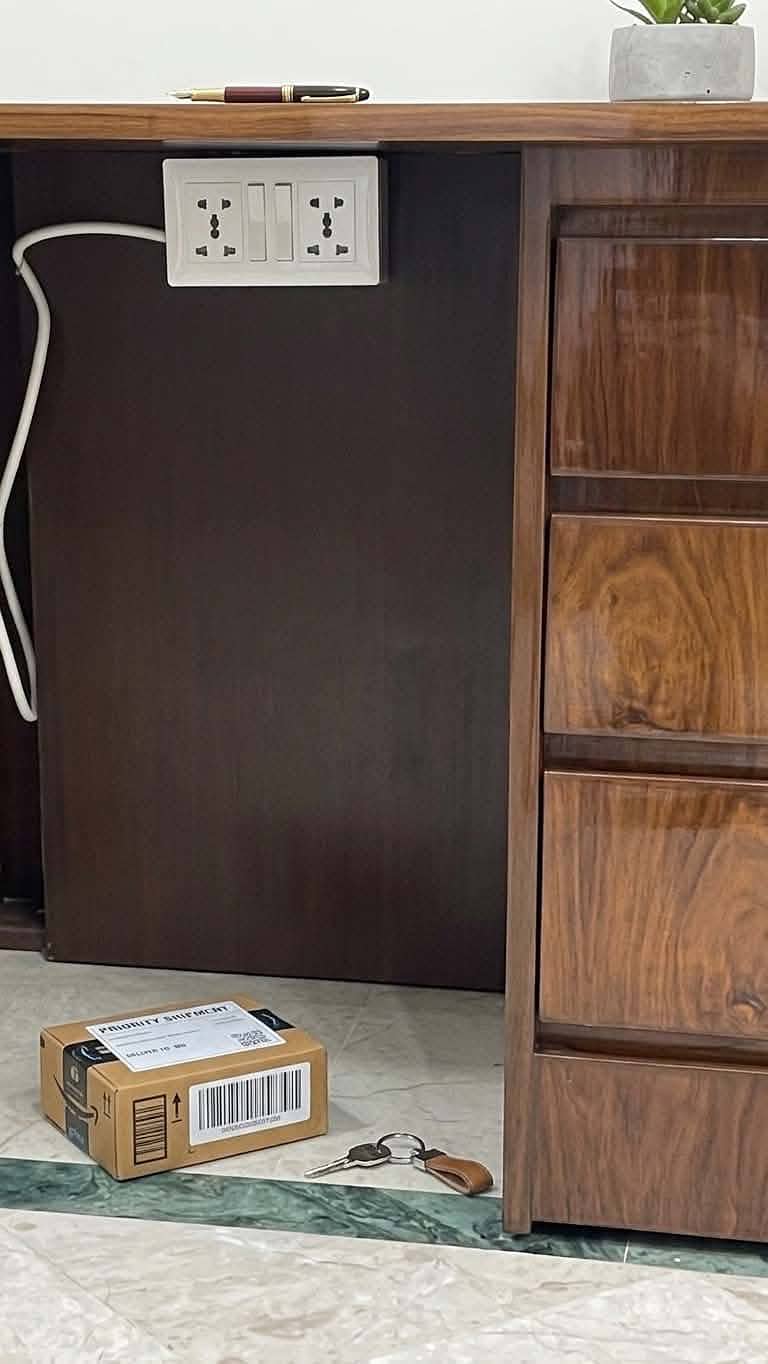 Solid Wood Brown Study / Office Table – Durable & Stylish 1