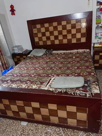 Solid Wooden Double Bed with Matching Dressing Table & Mirror