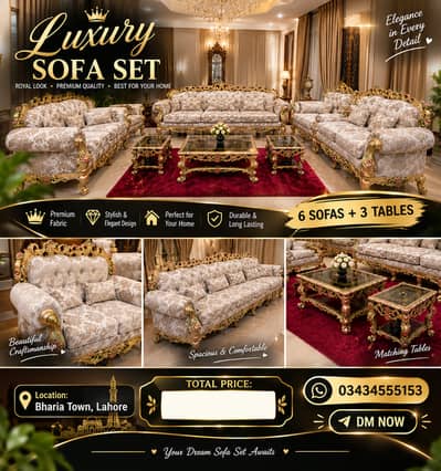 Luxury Sofa Set for Sale  | 6 Sofas + 3 Tables | Rs. 2,90,000 |