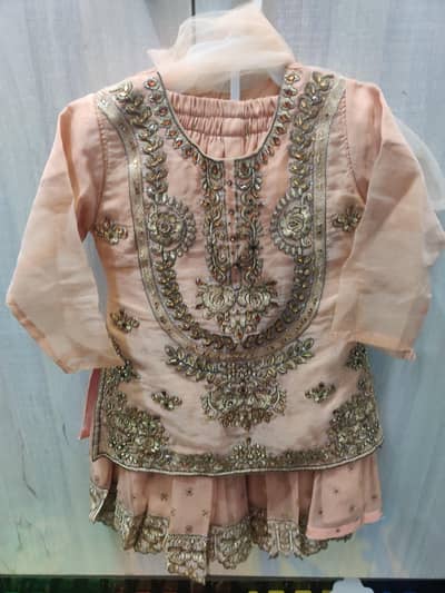 Beautiful Peach Embroidered Party Wear 3-Piece Dress for Girls
