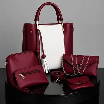 *5-PCS PREMIUM SOFT LEATHER HANDBAGS*