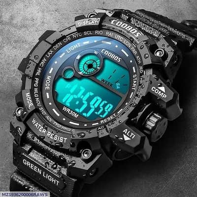 mens sports watch black blue water resistant 24hr display