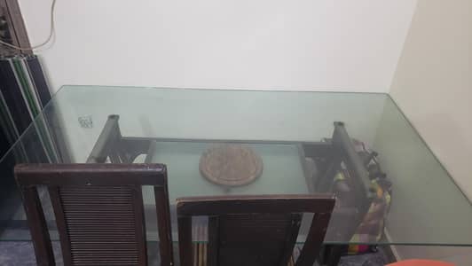 Double Glass with Wooden frame dinning table for sale in cheap price