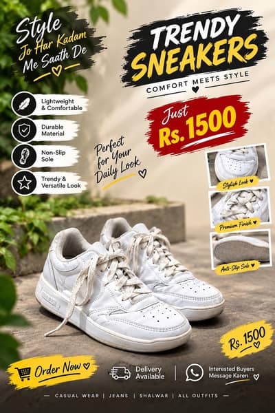 Stylish White Sneakers – Brand New | Rs. 1500