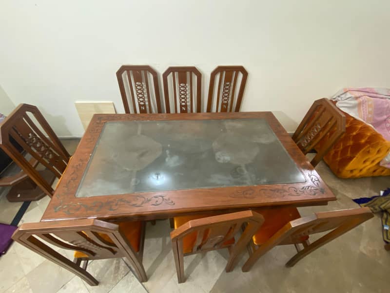 Elegant Wooden Dining Table Set with 8 Chairs – Glass Top 1