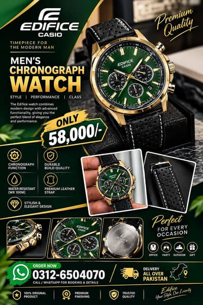 Edifice Casio Men’s Chronograph Watch  Premium Green Dial