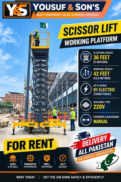 42 Ft Scissor Lift On Rent | Daily & Monthly Basis in all Pakistan