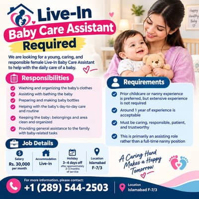 Baby Care Assistant Required / Female Nanny Required / Female Jobs