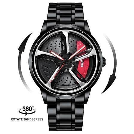 Luxury 360 Rotation Wheel Watch for Men & Boys – Car Wheel Watch Rotation 360, Matte Black Quartz Sports Watch for Men, Trendy Creative Watches for Mens Luxury