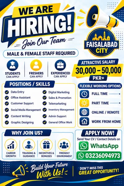 Male & Female Staff Required – Faisalabad