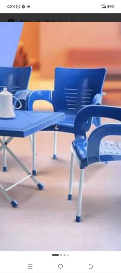 6 chairs new with large sky blue table set 4500 each chair 30000